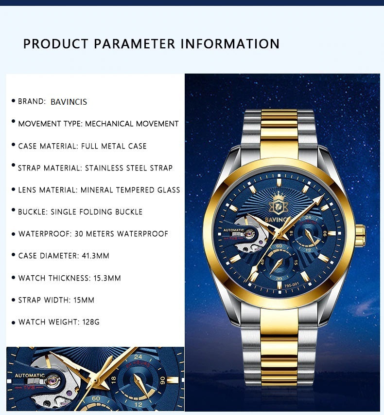 Bavincis Caltatrava Gold and Blue I Automatic Watch - BAVINCIS