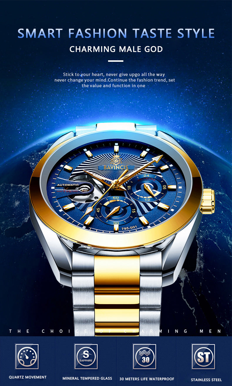 Bavincis Caltatrava Gold and Blue I Automatic Watch - BAVINCIS