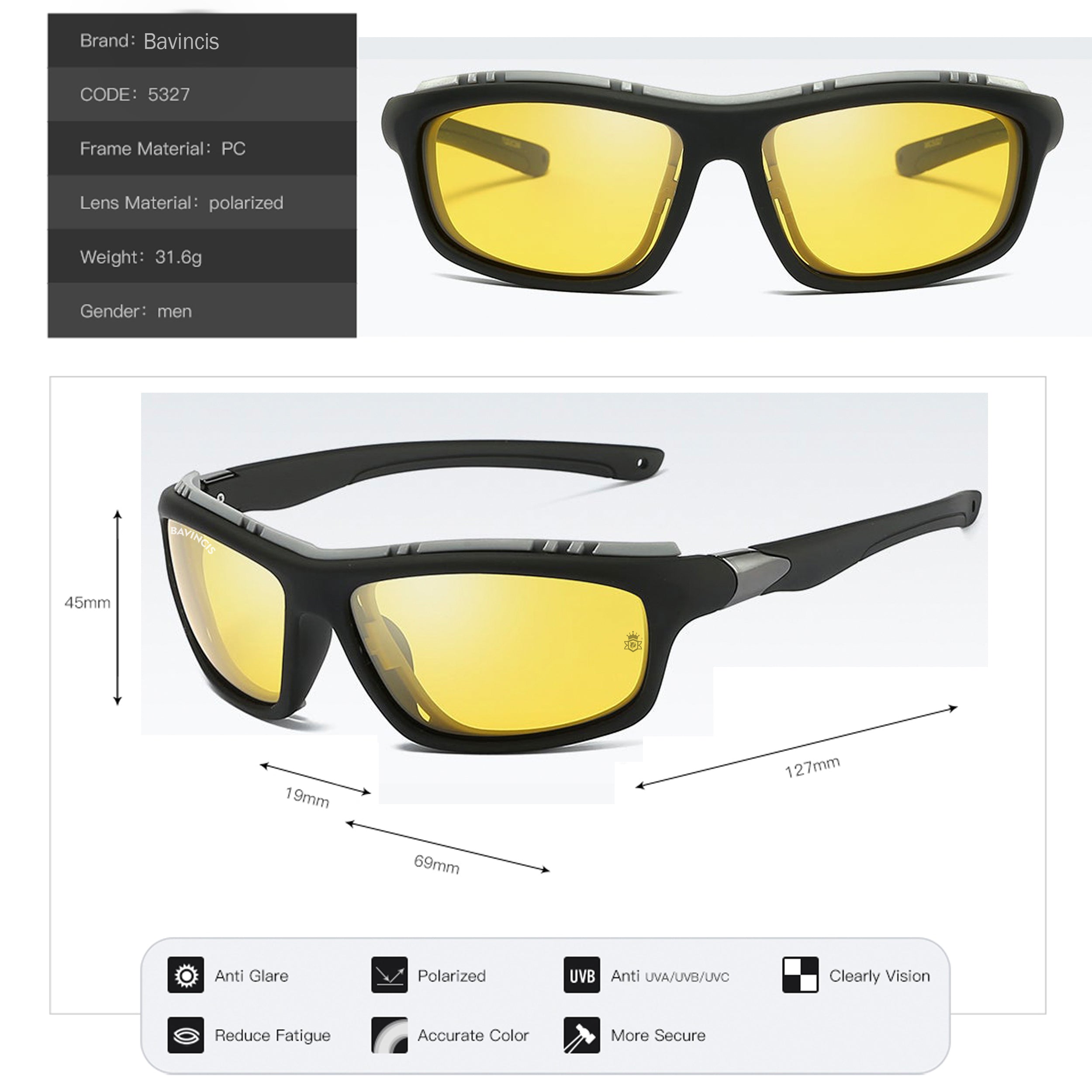 Bavincis Albert Black and Yellow Sports Edition Sunglasses